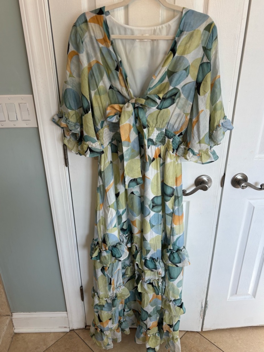 Tie-Front Maxi Dress in Green Multi-Print - Picture 2 of 4